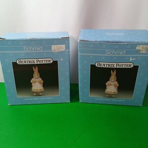 Vintage 90s Schmid Beatrix Potter Bunny OrnamentEaster/Christmas Collectible Box